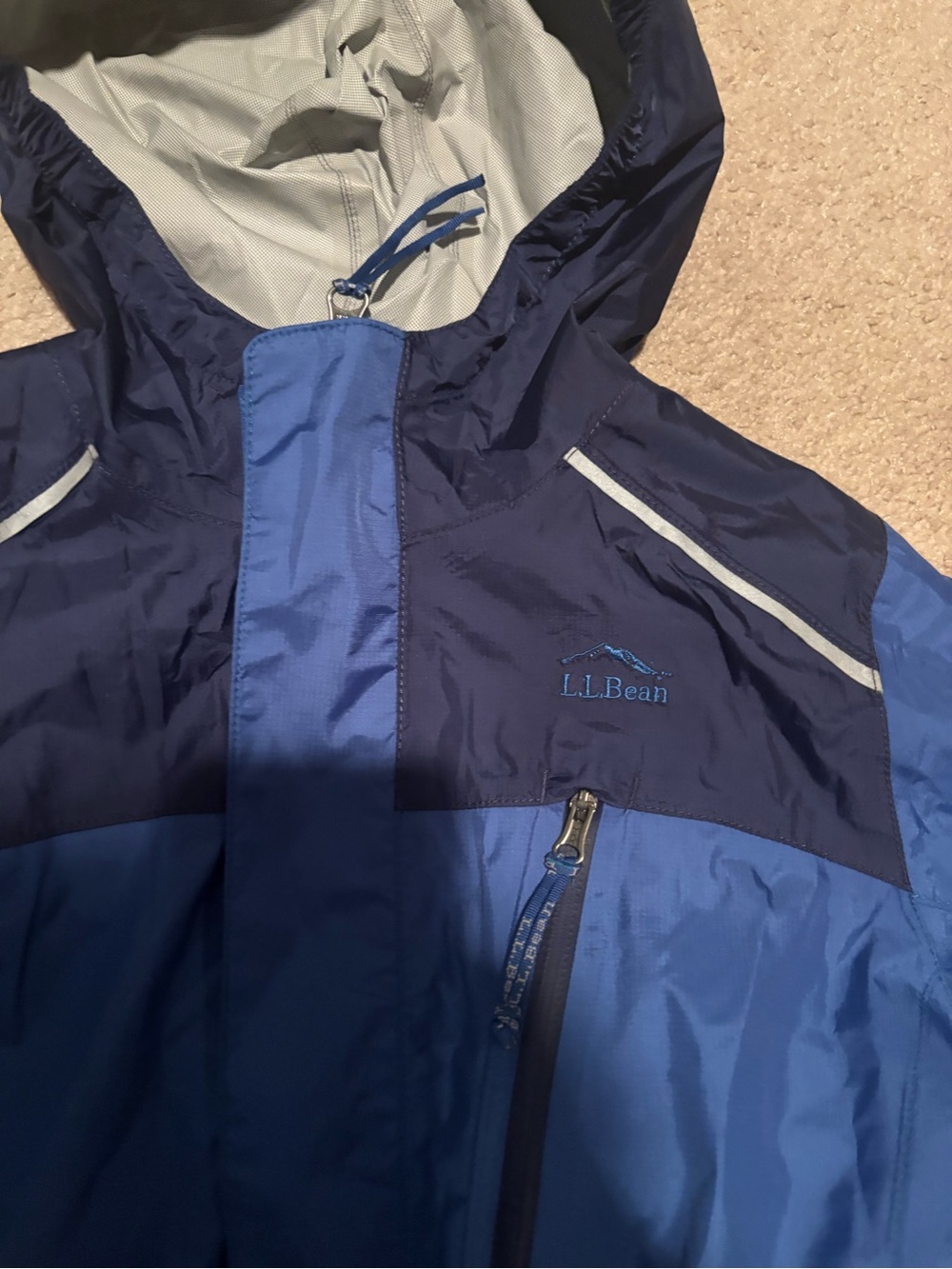 L.L.Bean Navy and Blue Hooded Rain Jacket